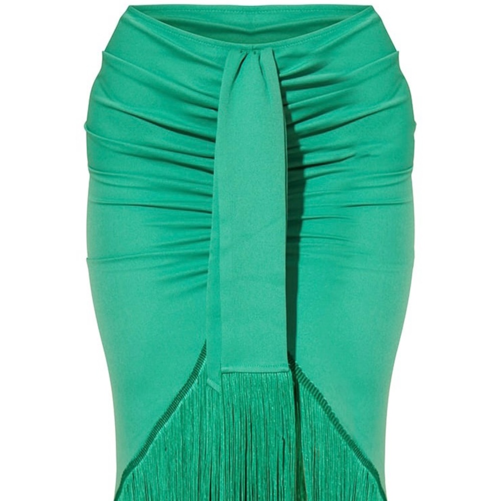 Bright Green Tassel Hem Midi Skirt